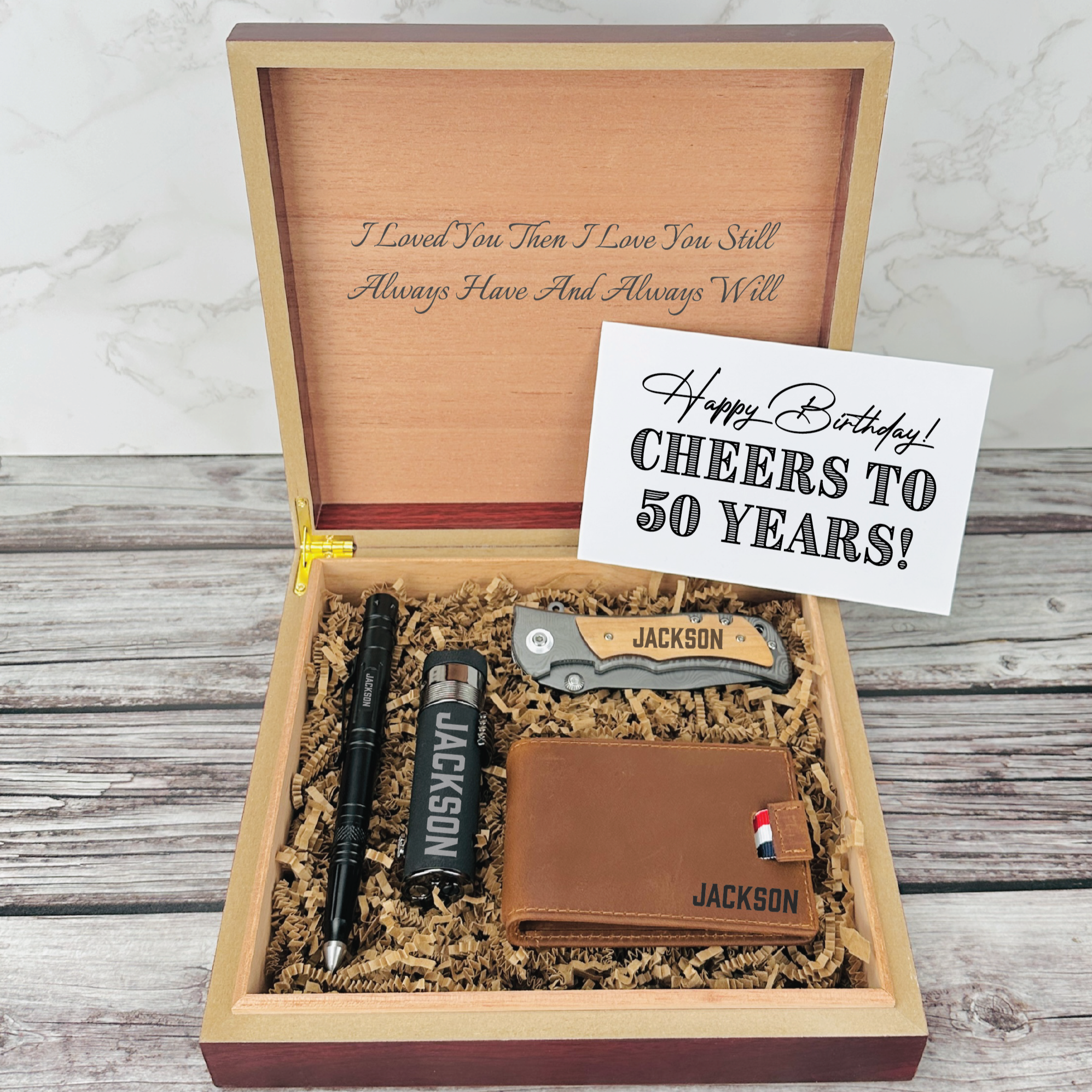 Personalized 50th Birthday Gift Box for Men - Unique Accessories Inside - Ideal 50th Birthday Gifts for Men