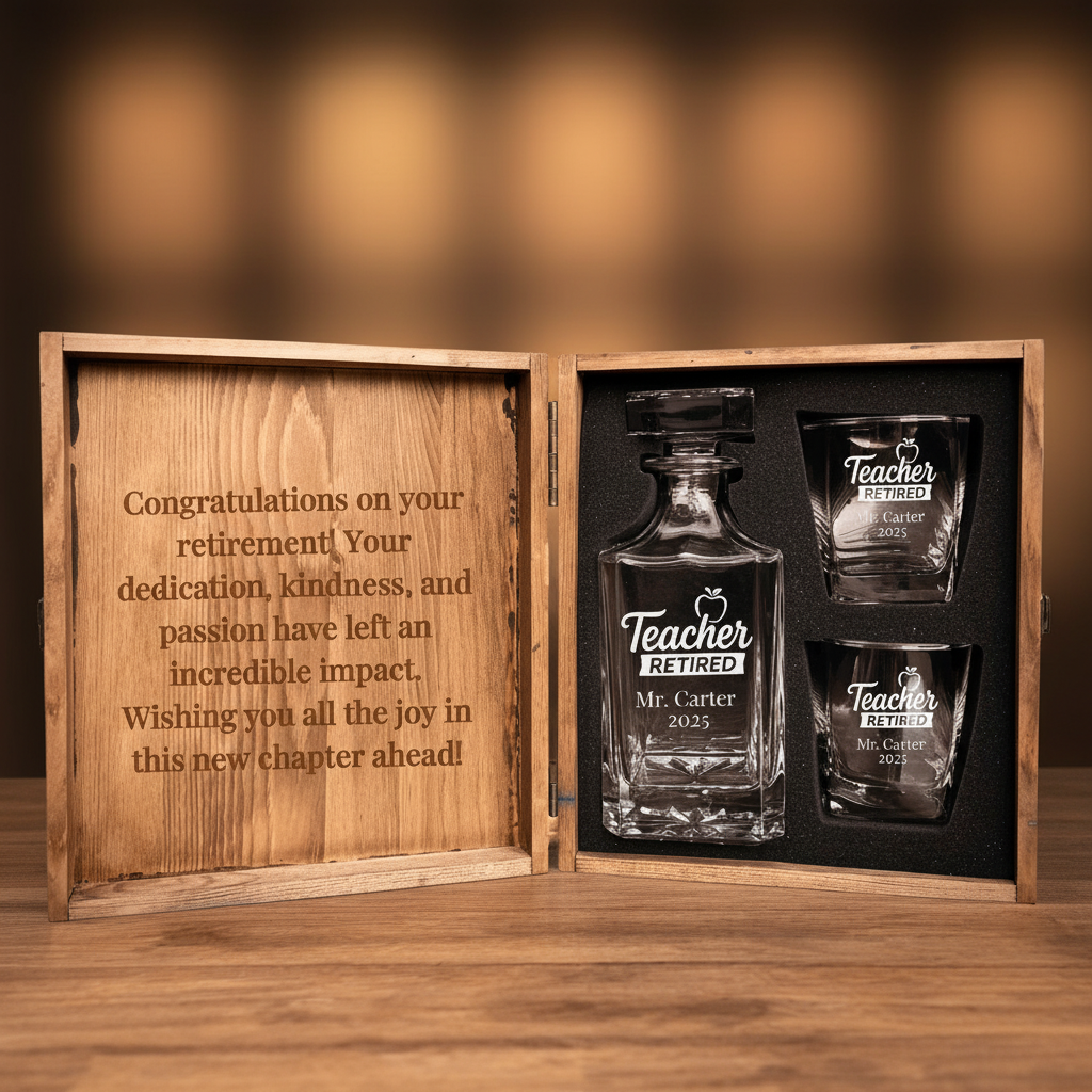 Final Bell Teacher Retirement Decanter Set — Lead Image