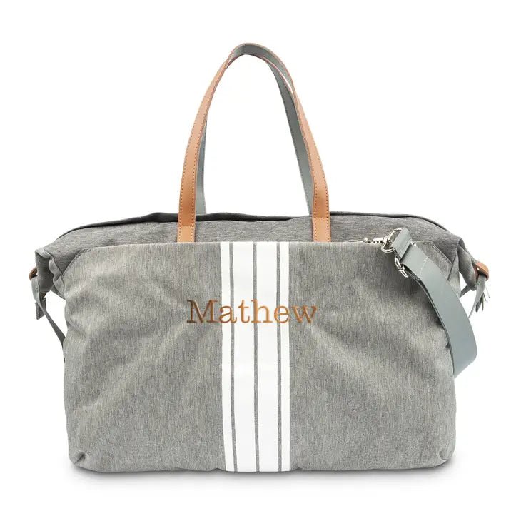 Unique Personalized Striped Embroidered Overnighter Customized Duffel Bags Gifts for Men by Groovy Guy