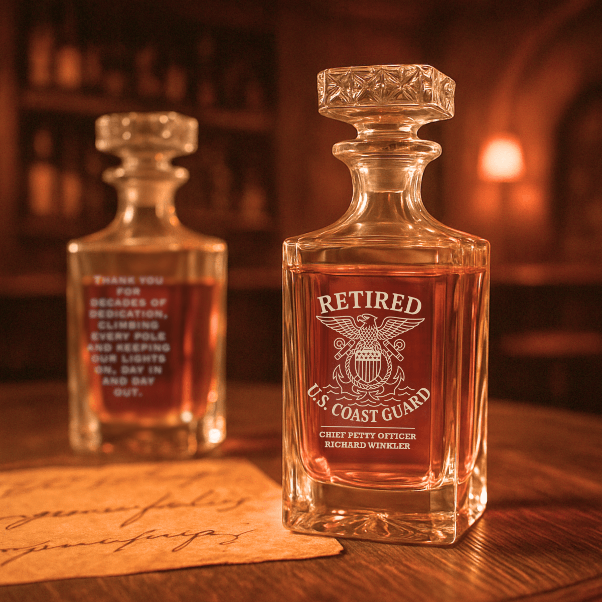 Unique Personalized Coast Guard Retirement Decanter Customized Decanter Set Gifts for Men by Groovy Guy