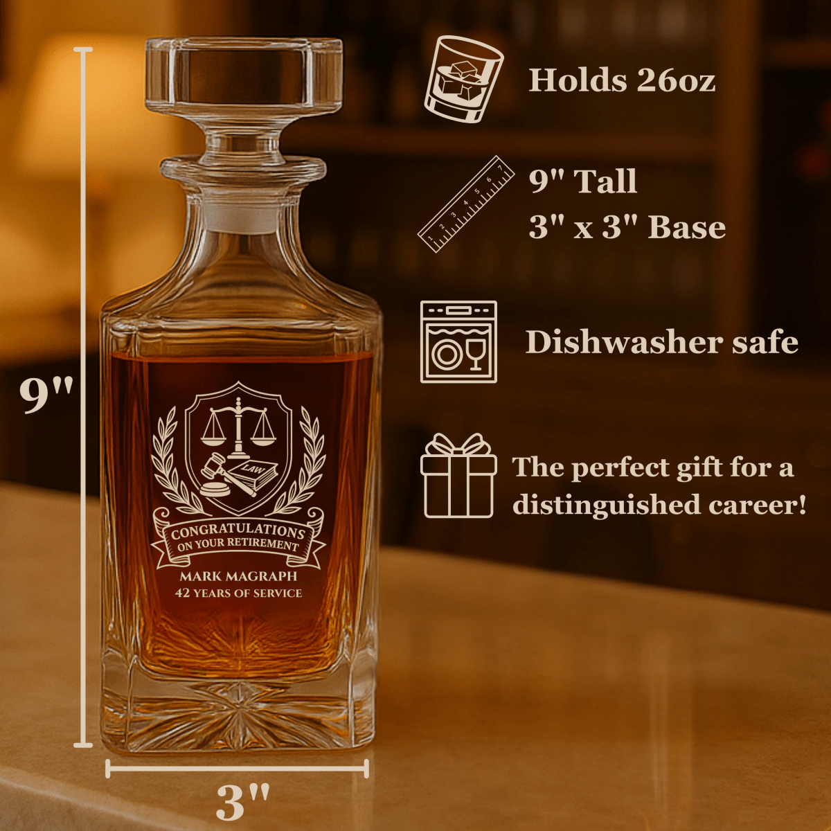 Unique Personalized Lawyer Retirement Decanter Customized Decanter Set Gifts for Men by Groovy Guy