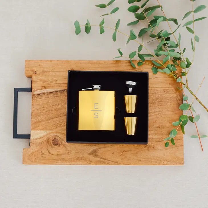 Unique Personalized Metallic Flask Set Customized Flask Set Gifts for Men by Groovy Guy