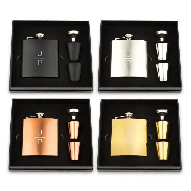 Unique Personalized Metallic Flask Set Customized Flask Set Gifts for Men by Groovy Guy