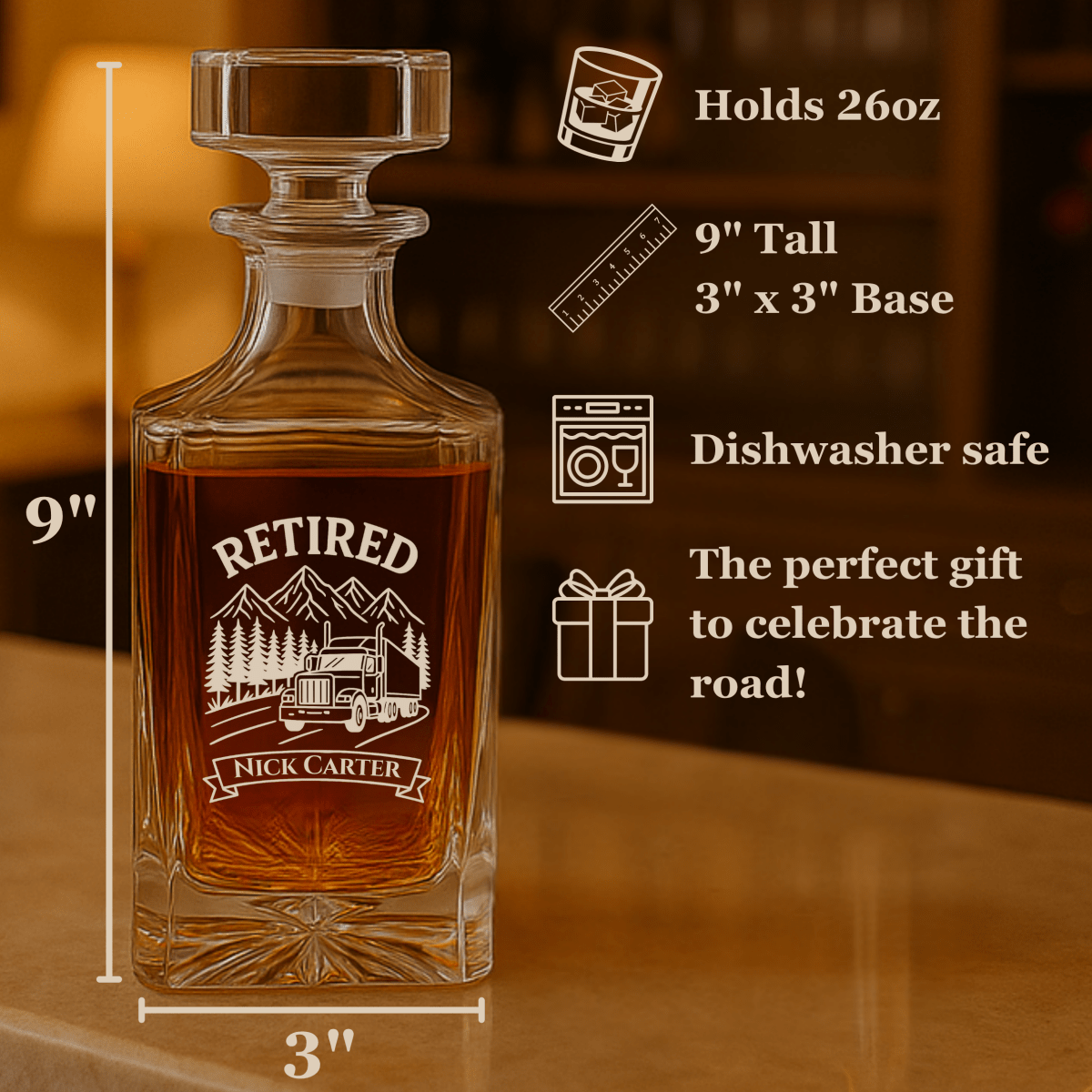 Unique Personalized Truck Driver Retirement Decanter Customized Decanter Set Gifts for Men by Groovy Guy