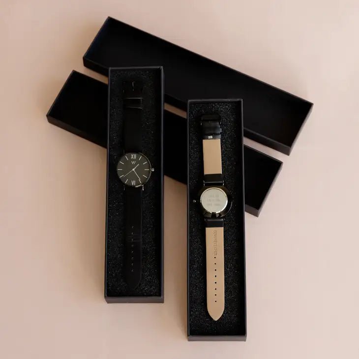 Unique Personalized Black Leather Time Piece Customized Watches Gifts for Men by Groovy Guy