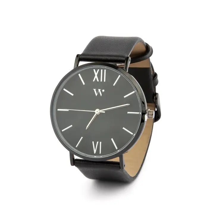 Unique Personalized Black Leather Time Piece Customized Watches Gifts for Men by Groovy Guy