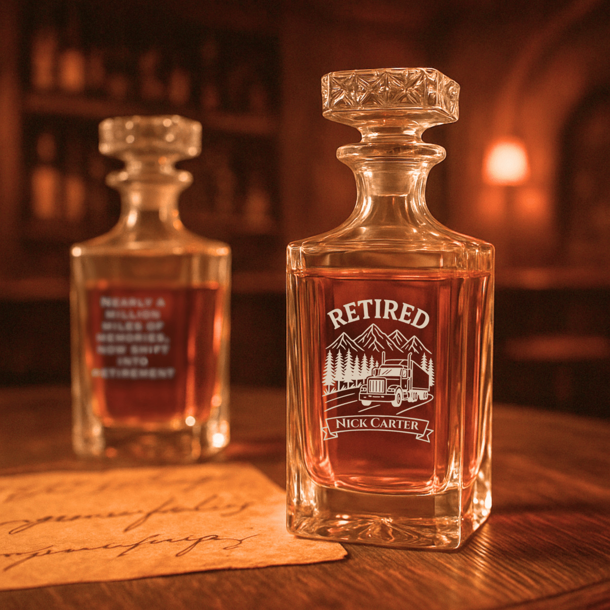 Unique Personalized Truck Driver Retirement Decanter Customized Decanter Set Gifts for Men by Groovy Guy