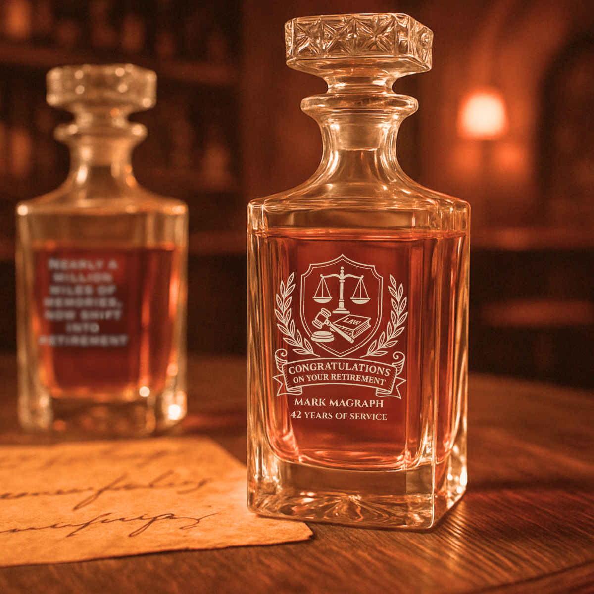 Unique Personalized Lawyer Retirement Decanter Customized Decanter Set Gifts for Men by Groovy Guy