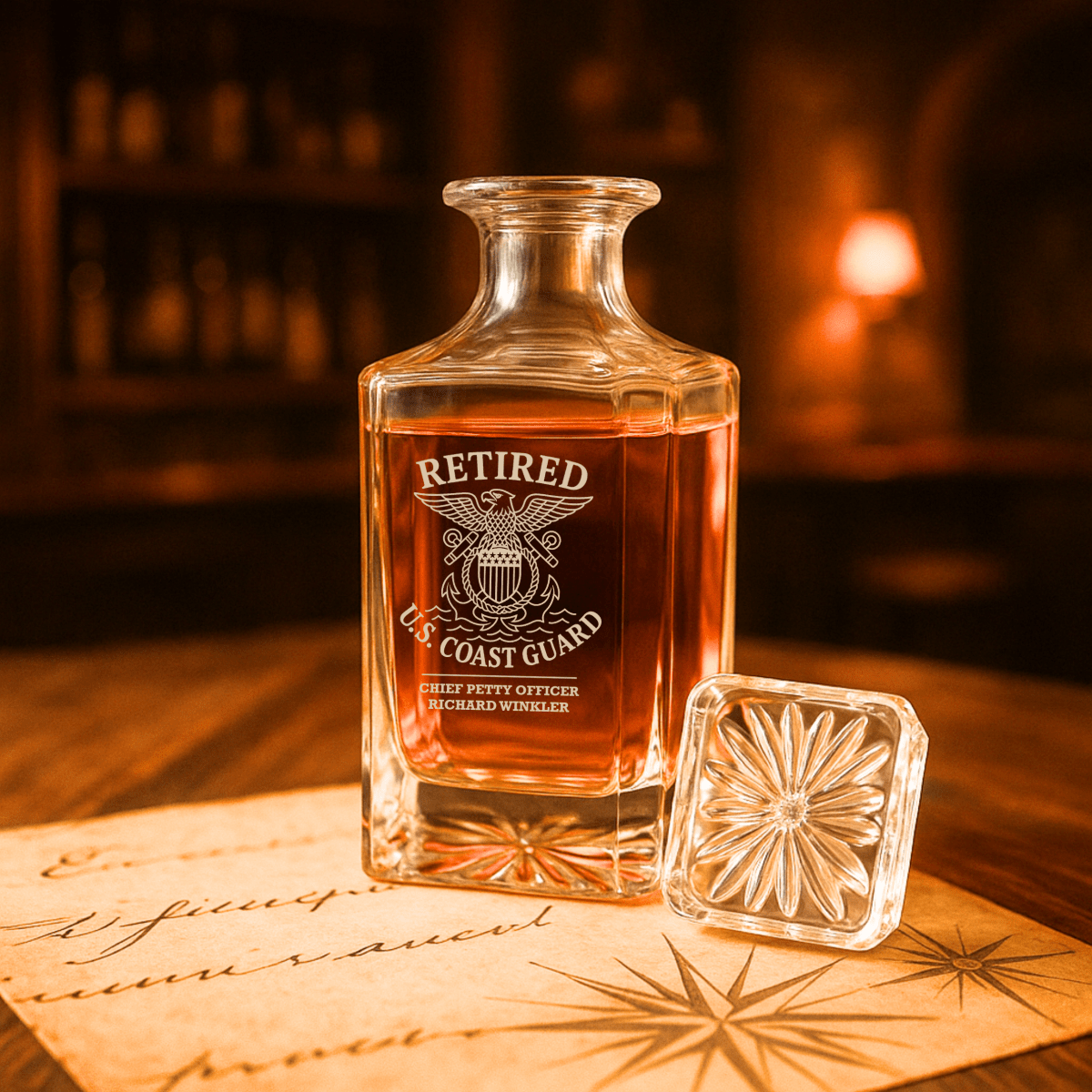 Unique Personalized Coast Guard Retirement Decanter Customized Decanter Set Gifts for Men by Groovy Guy