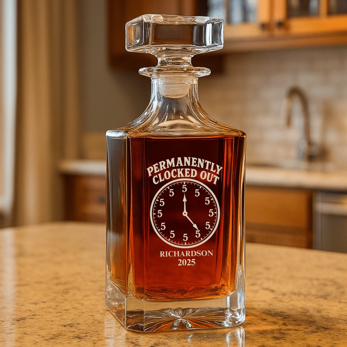 Unique Personalized It's Always 5 O'clock Decanter Customized Retirement Gifts for Men by Groovy Guy