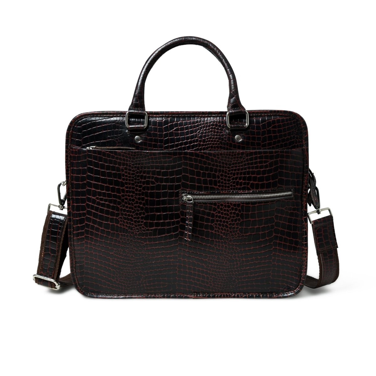 Unique Personalized Croco Leather Computer Bag, Dark Brown Customized Gifts for Men by Groovy Guy