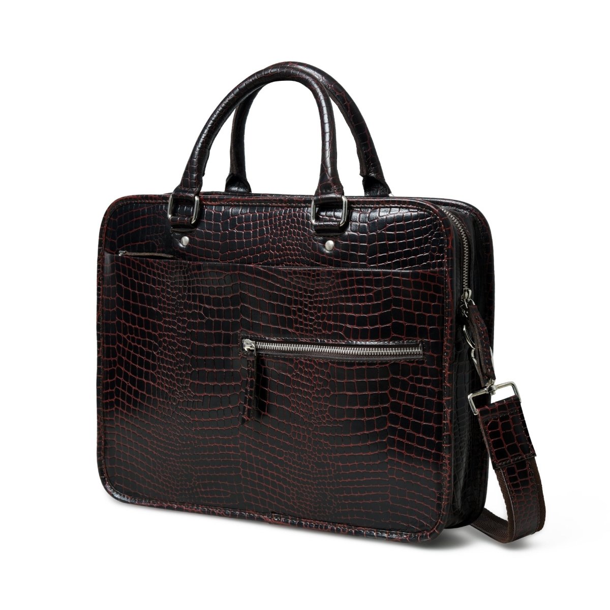 Unique Personalized Croco Leather Computer Bag, Dark Brown Customized Gifts for Men by Groovy Guy