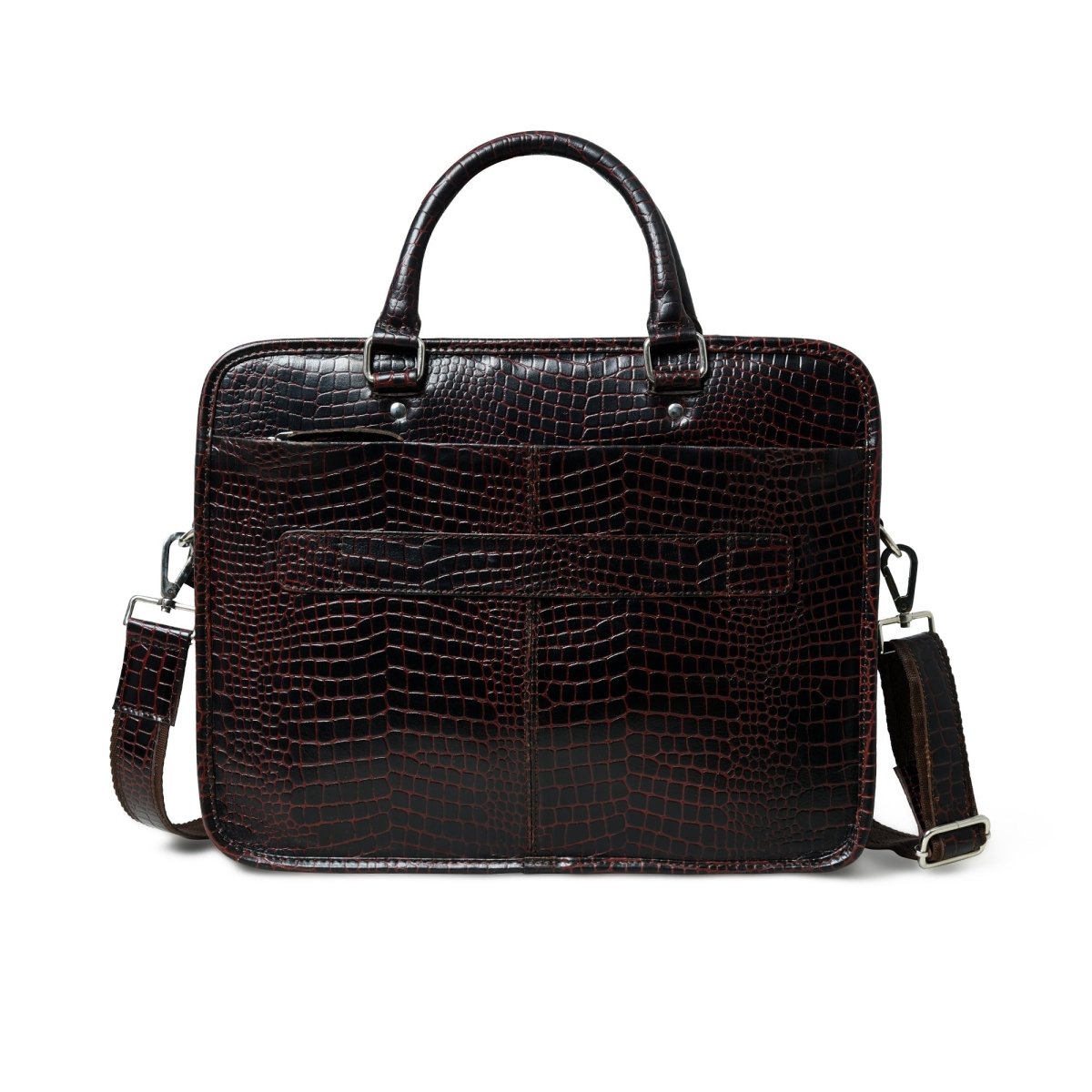 Unique Personalized Croco Leather Computer Bag, Dark Brown Customized Gifts for Men by Groovy Guy