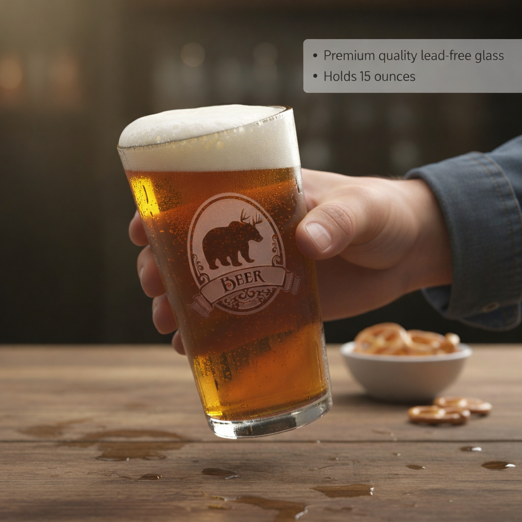 Engraved Bear+Deer Pub Pint Beer Glass