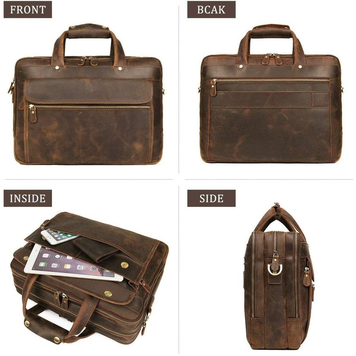 Unique Personalized Crazy Horse Leather Briefcase Customized Briefcases Gifts for Men by Groovy Guy