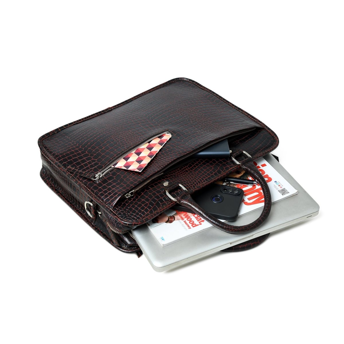 Unique Personalized Croco Leather Computer Bag, Dark Brown Customized Gifts for Men by Groovy Guy