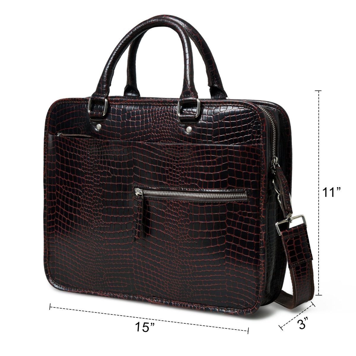 Unique Personalized Croco Leather Computer Bag, Dark Brown Customized Gifts for Men by Groovy Guy