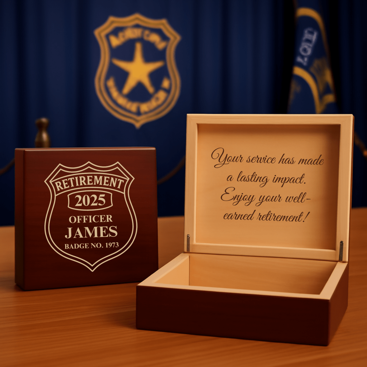 Personalized Police Retirement Keepsake Box - Custom Police Retirement Gift