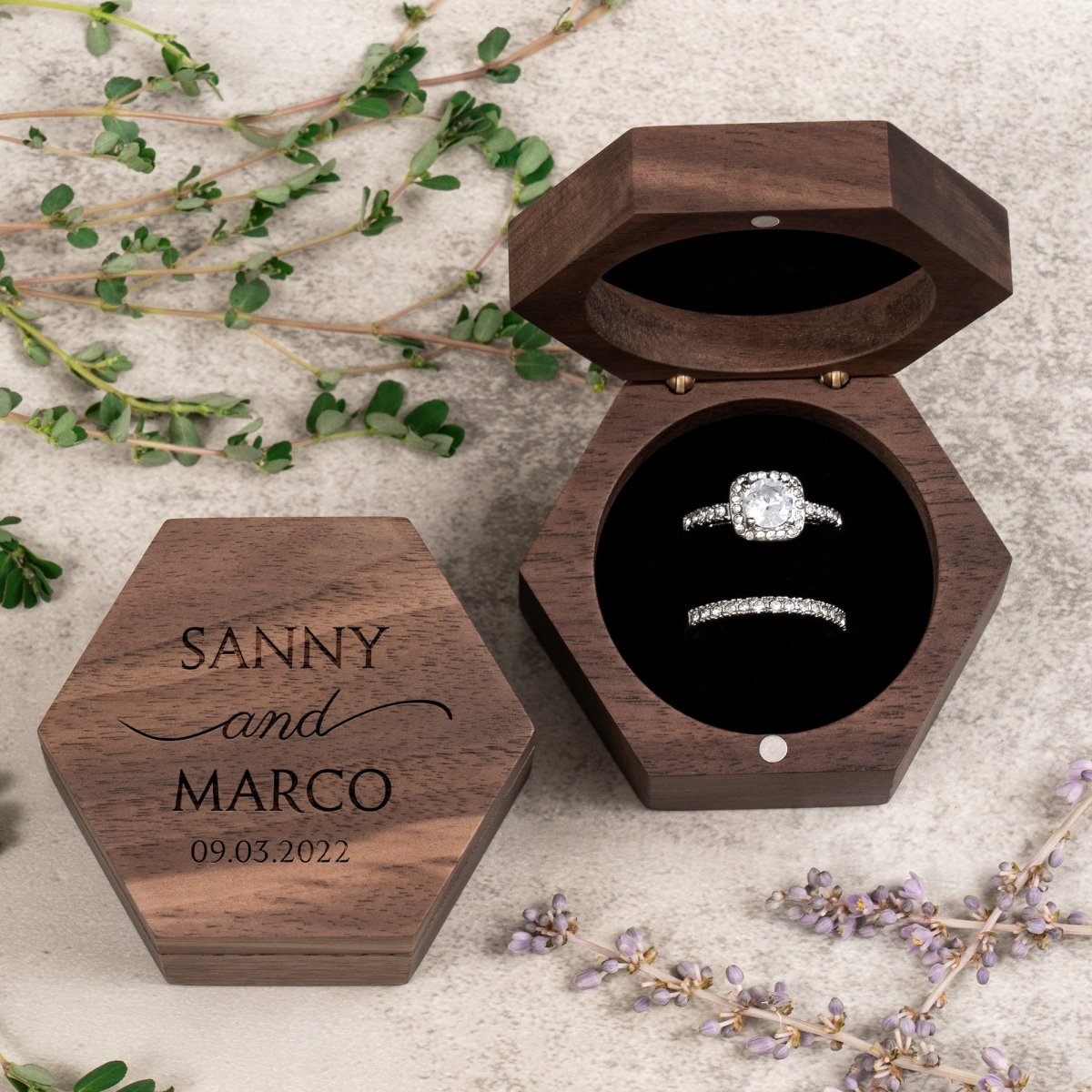 Unique Personalized Harmony Hexagon Ring Box Customized Ring Gifts for Men by Groovy Guy