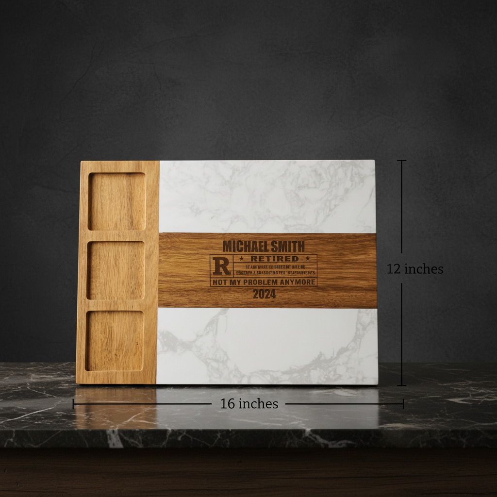 Last Call Personalized Retirement Charcuterie Set — dimensions: 12 inches × 16 inches