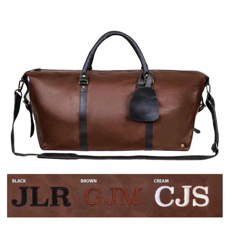 Unique Personalized Two - Tone Leather Duffle Customized Duffel Bags Gifts for Men by Groovy Guy