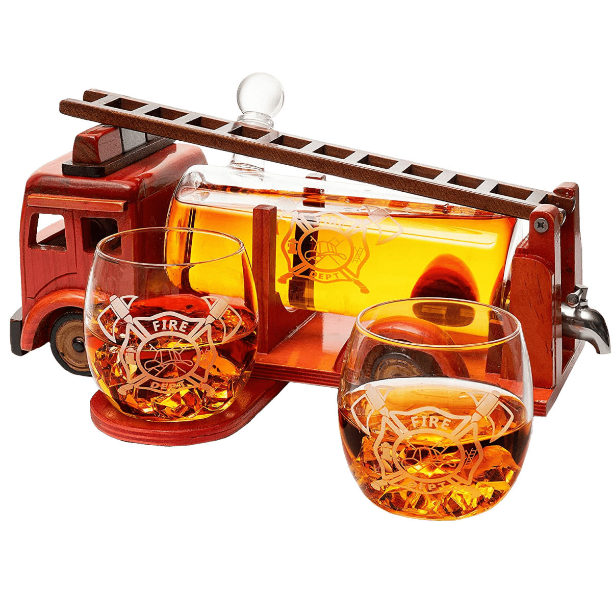 Unique Personalized Firetruck Whiskey Decanter Customized Gifts for Men by Groovy Guy