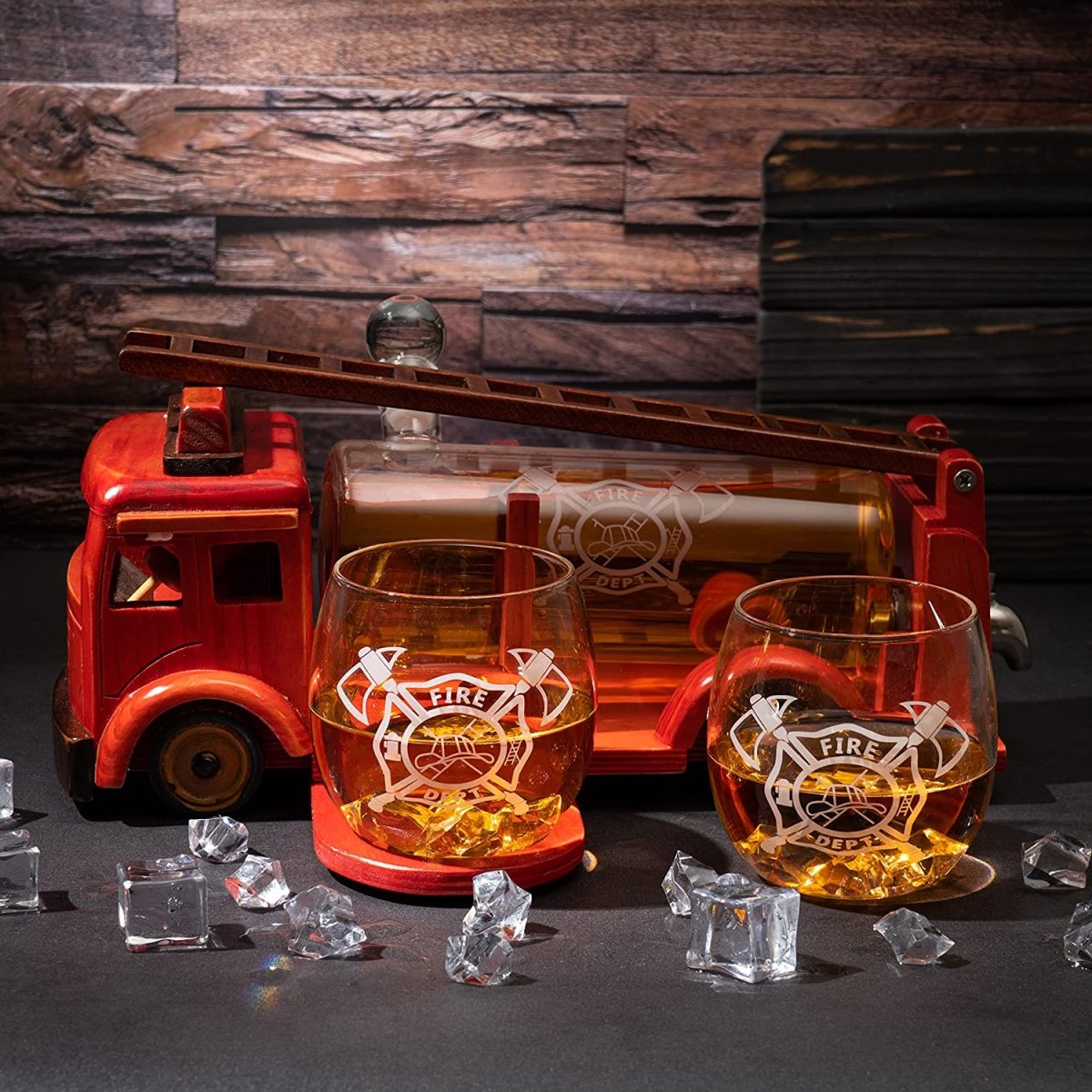 Unique Personalized Firetruck Whiskey Decanter Customized Gifts for Men by Groovy Guy