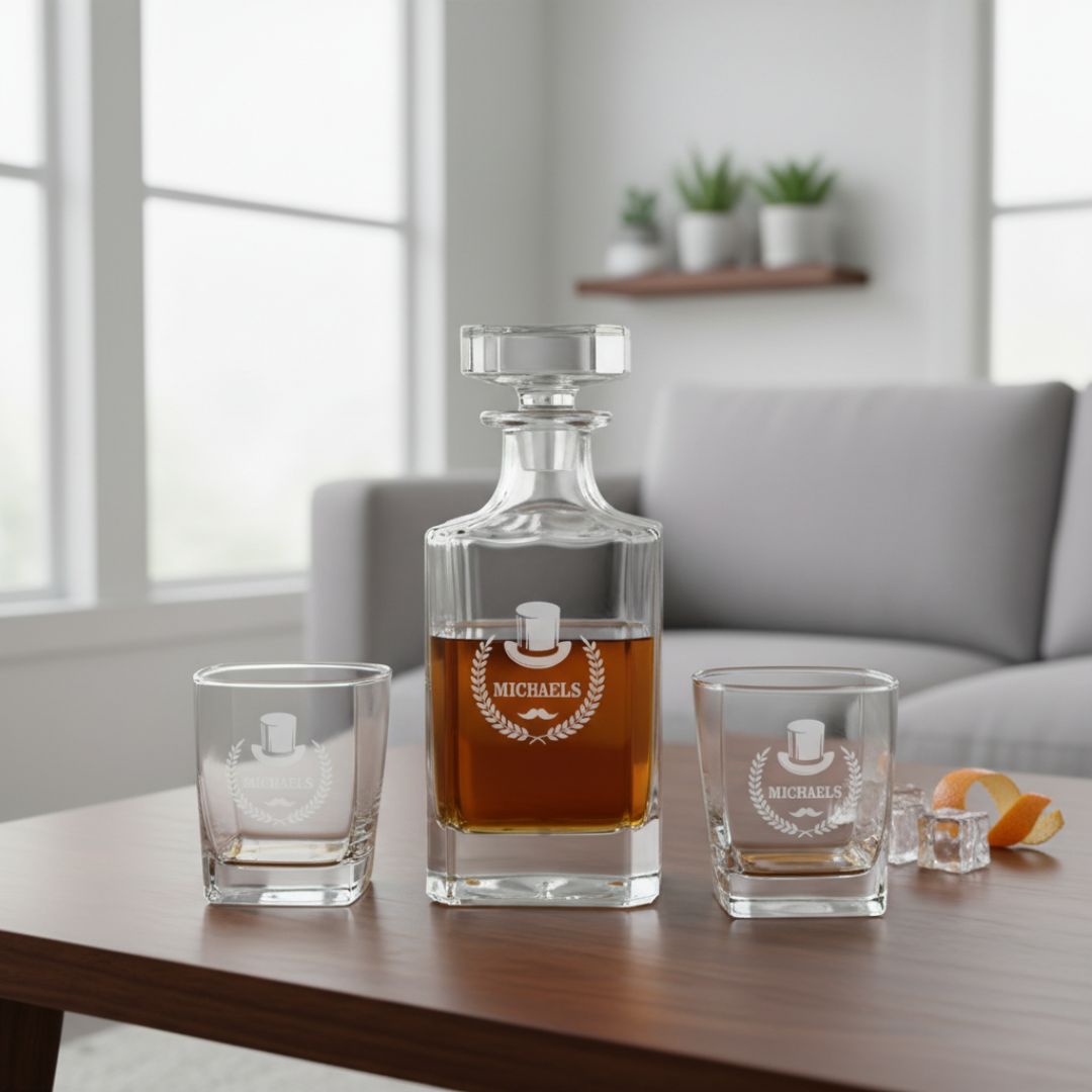 Premium Personalized Whiskey Decanter Set