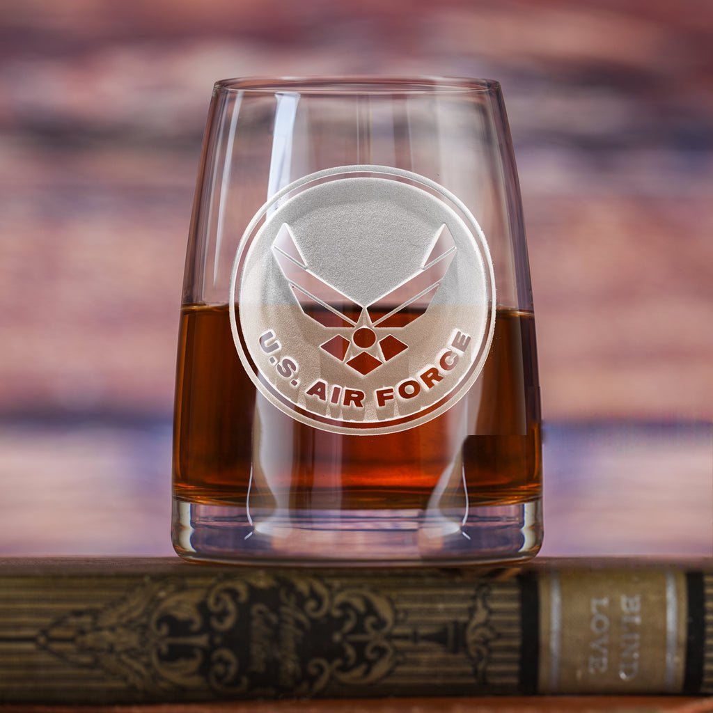 Unique Personalized Air Force Stolzle Engraved Whiskey Glass Customized Barware Gifts for Men by Groovy Guy