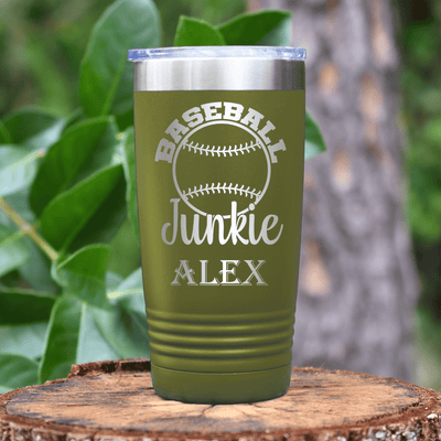 Military Green Baseball Tumbler With Addicted To The Diamond Design