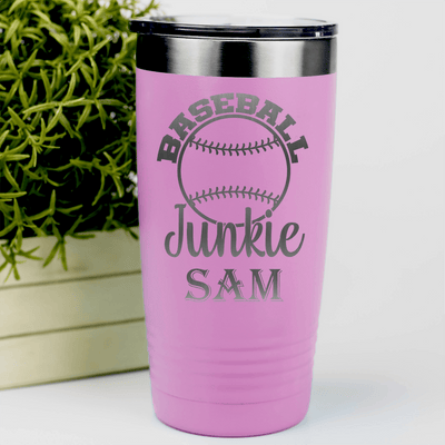 Pink Baseball Tumbler With Addicted To The Diamond Design