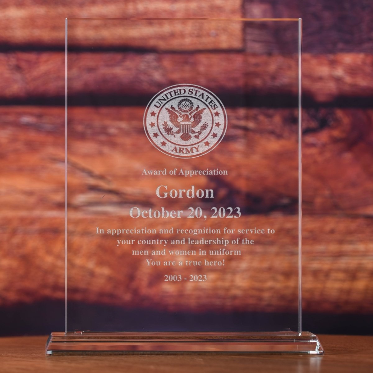 Unique Personalized Military Glass Recognition Award Customized desktop award Gifts for Men by Groovy Guy