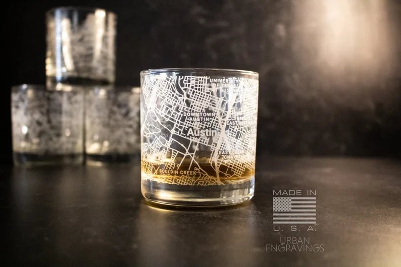 Unique Personalized City Map Rocks Glass Customized Whiskey Glass Gifts for Men by Groovy Guy