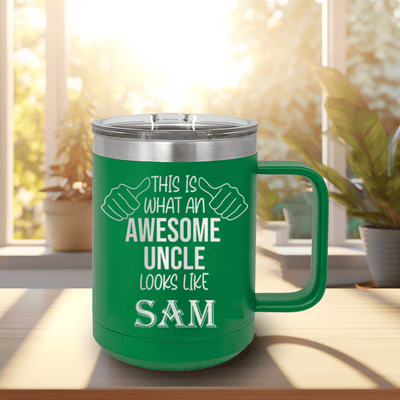 Green Uncle Mug Shaped Tumbler With Awesome Uncle Looks Like Design