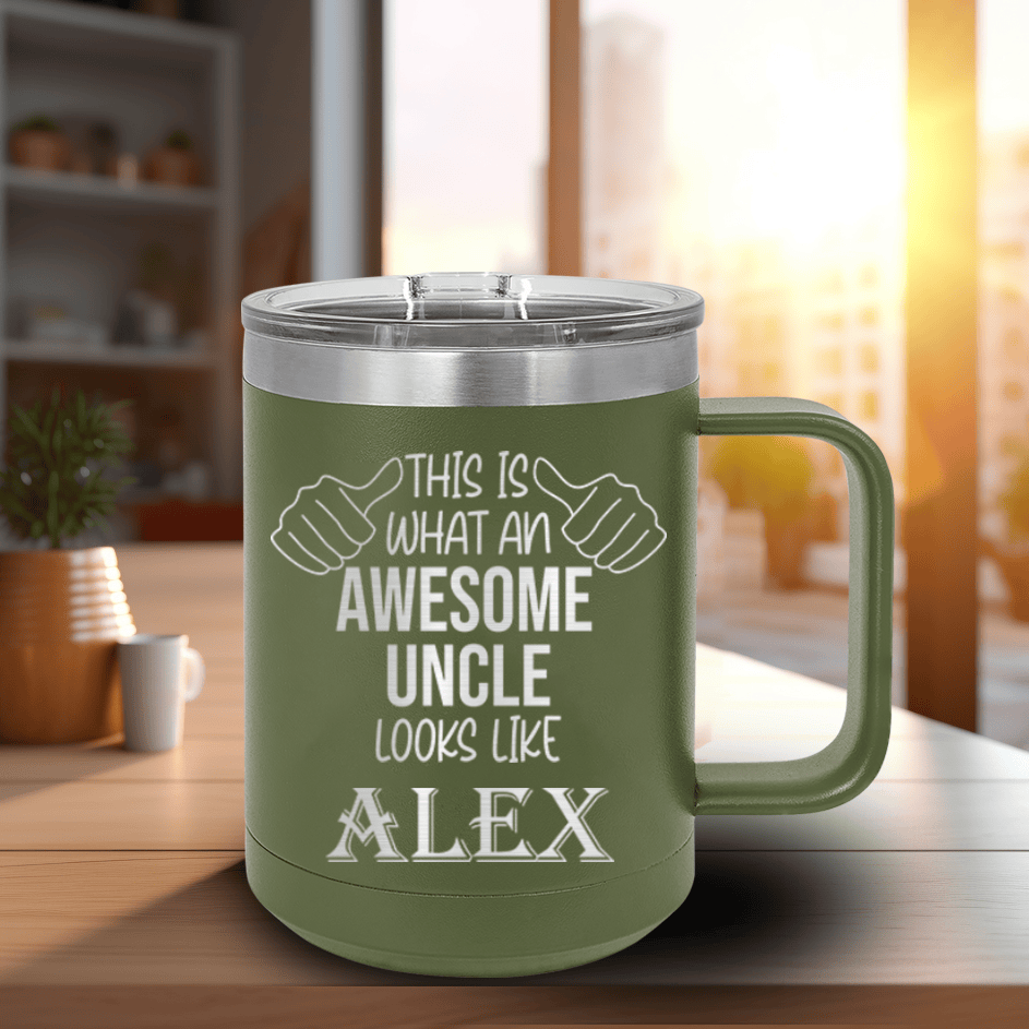 Military Green Uncle Mug Shaped Tumbler With Awesome Uncle Looks Like Design