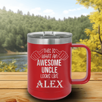 Red Uncle Mug Shaped Tumbler With Awesome Uncle Looks Like Design