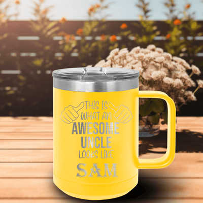 Yellow Uncle Mug Shaped Tumbler With Awesome Uncle Looks Like Design