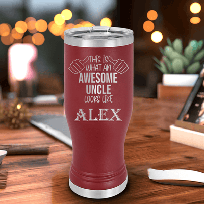 Maroon Uncle Travel Mug With Handle With Awesome Uncle Looks Like Design