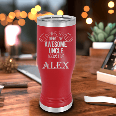 Red Uncle Travel Mug With Handle With Awesome Uncle Looks Like Design