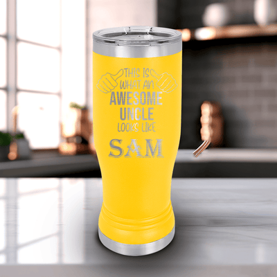 Yellow Uncle Travel Mug With Handle With Awesome Uncle Looks Like Design