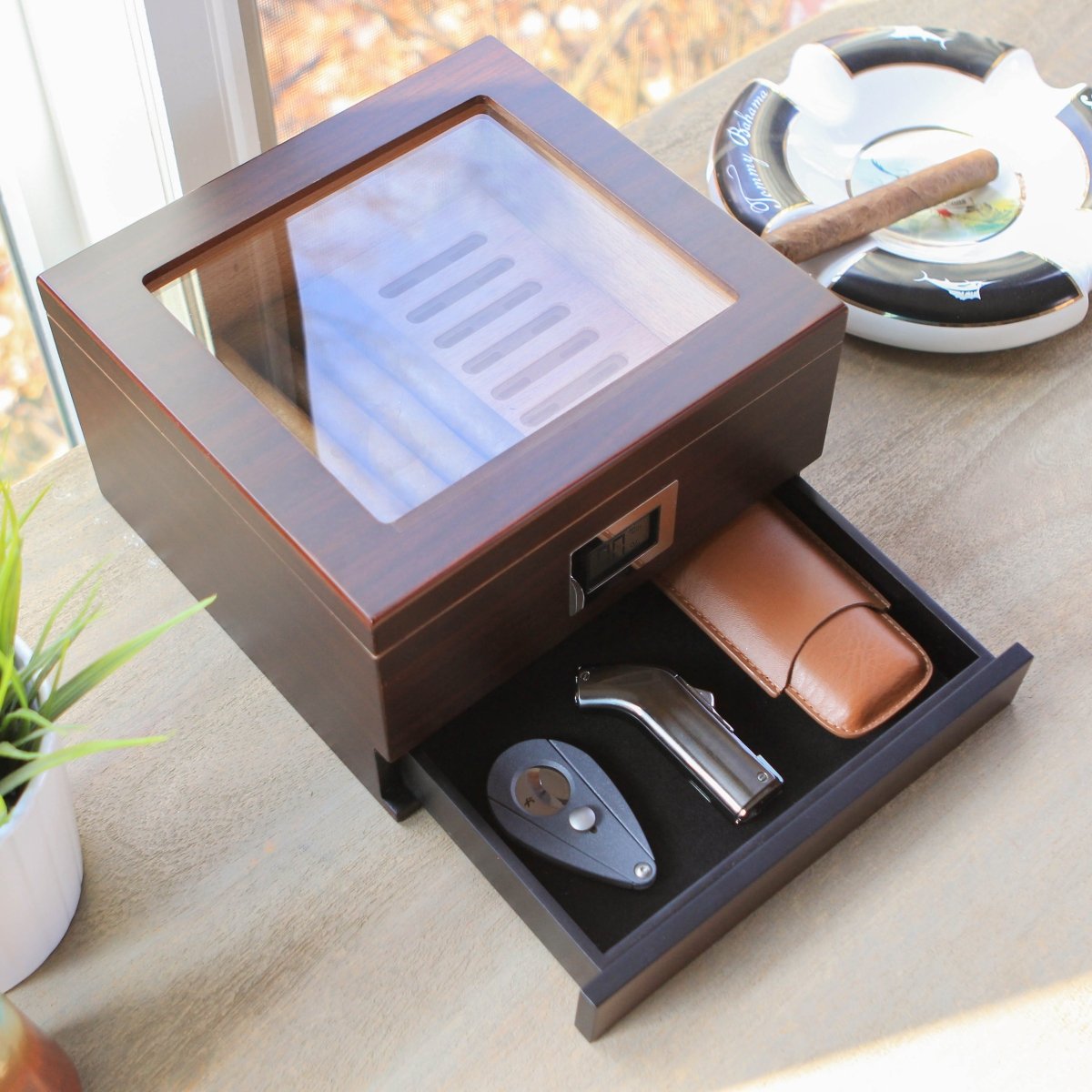 Unique Personalized Renzo Glass Top Humidor Customized Humidor Gifts for Men by Groovy Guy