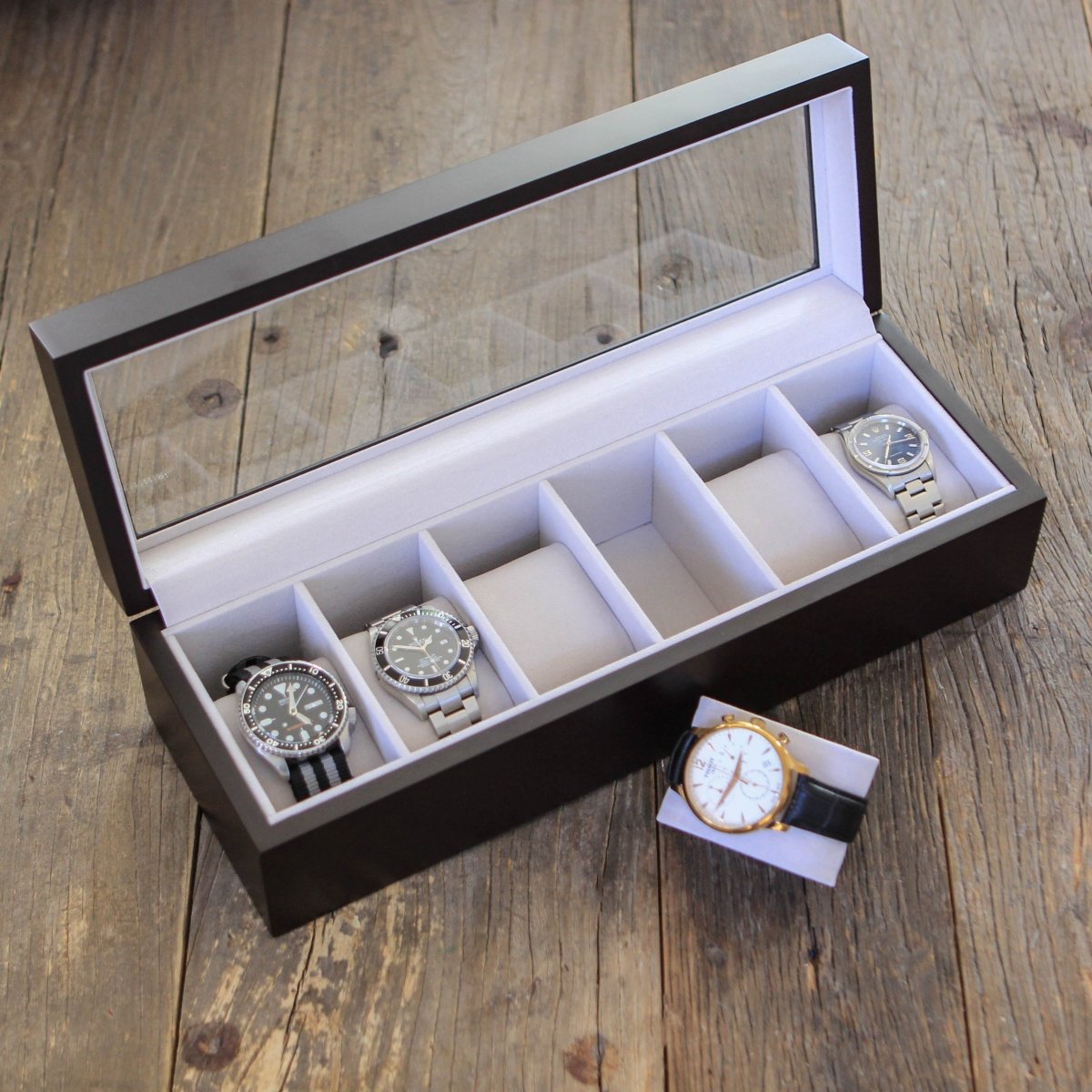 Unique Personalized Solid Wood Watch Box - 6 Slot Customized watch box Gifts for Men by Groovy Guy