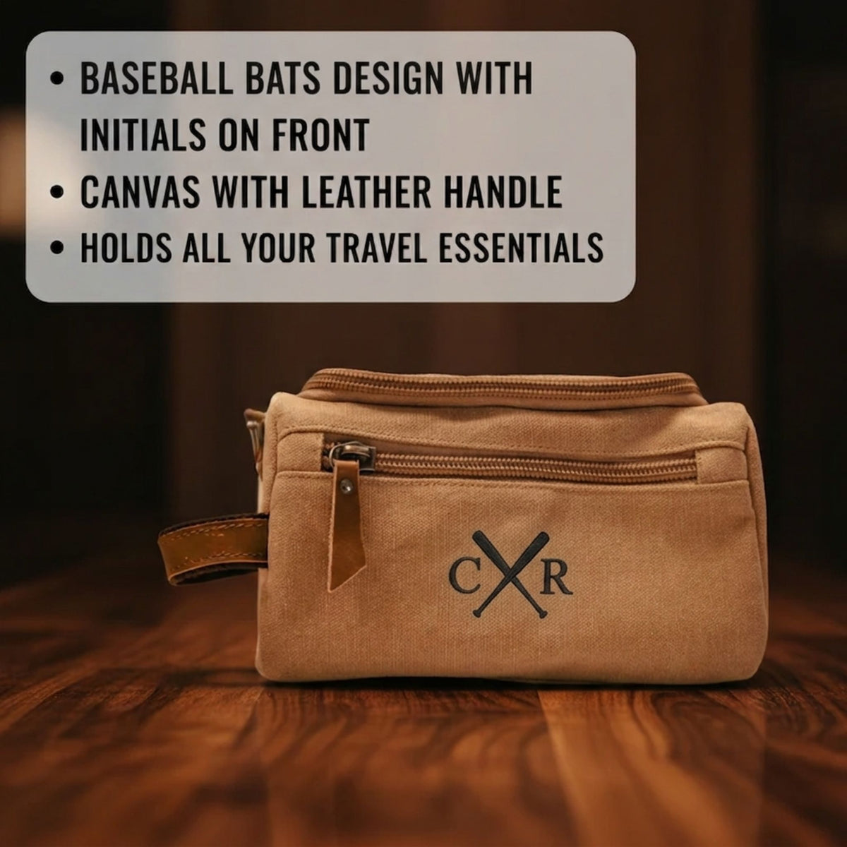 Personalized Baseball Dopp Kit with Embroidered Crossed Bats