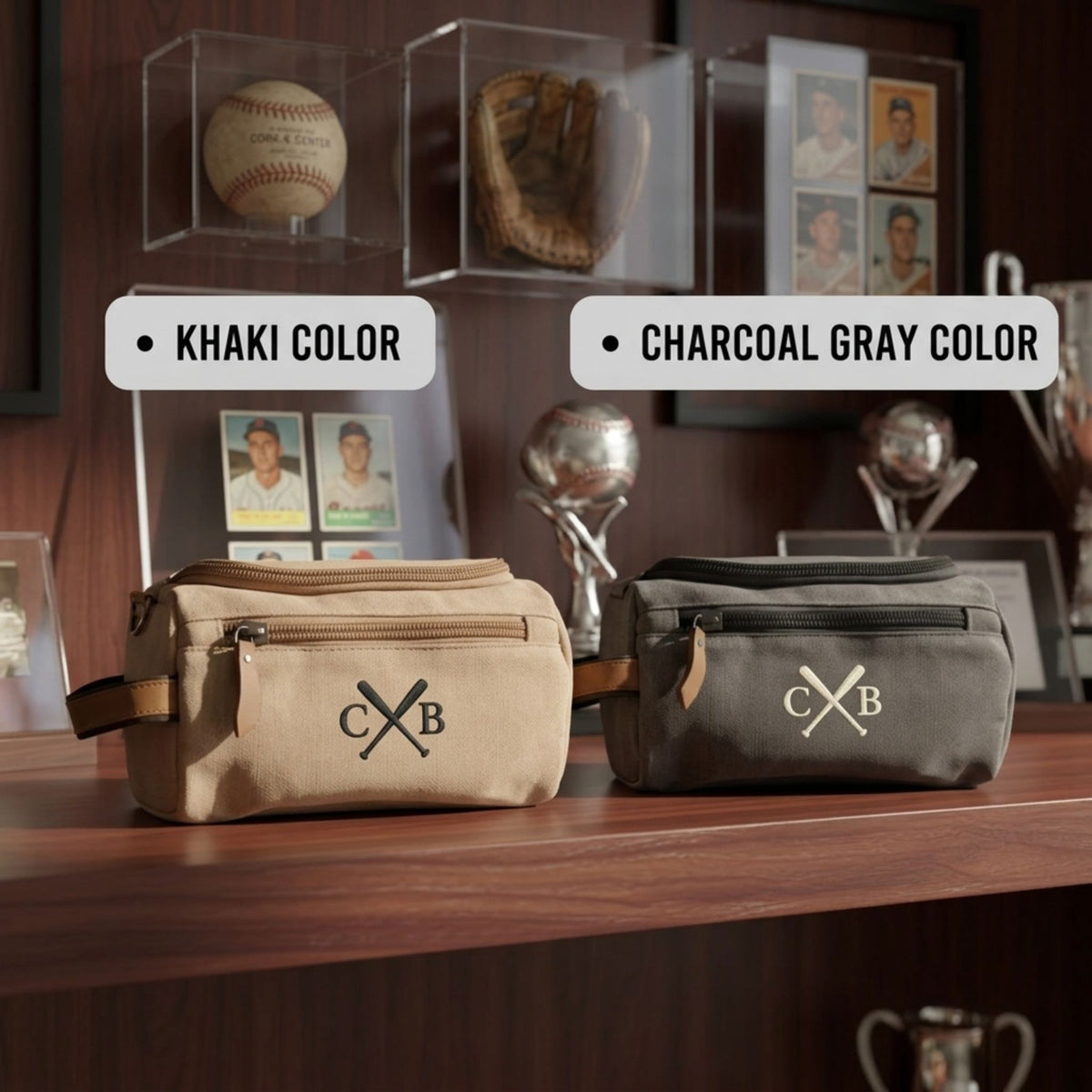 Personalized Baseball Dopp Kit with Embroidered Crossed Bats