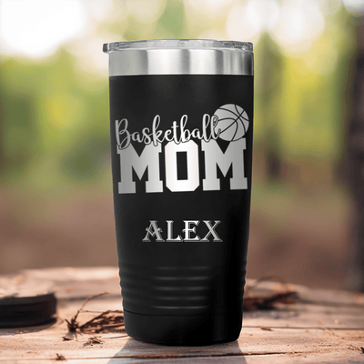 Black Basketball Tumbler With Basketball Mom In Words Design
