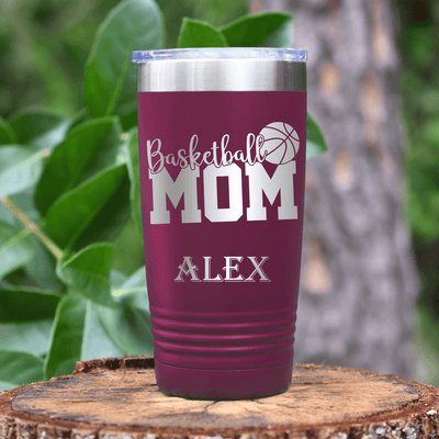Maroon Basketball Tumbler With Basketball Mom In Words Design