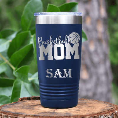 Navy Basketball Tumbler With Basketball Mom In Words Design