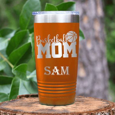 Orange Basketball Tumbler With Basketball Mom In Words Design