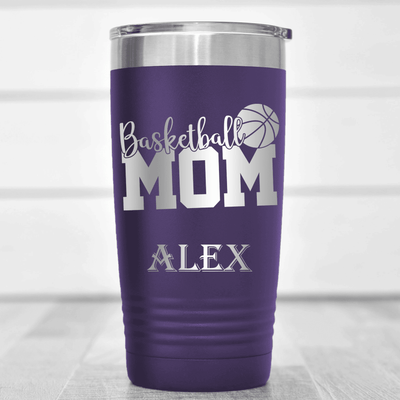 Purple Basketball Tumbler With Basketball Mom In Words Design