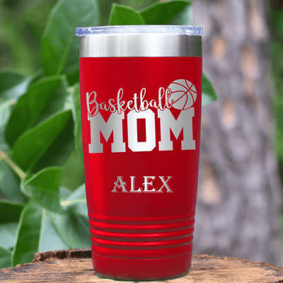 Red Basketball Tumbler With Basketball Mom In Words Design